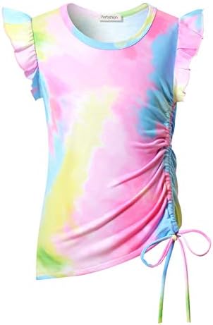 Girls Flutter Short Sleeve Tie Dye Shirt Kids Casual Soft Blouse Round Neck Summer Tunic 12 13