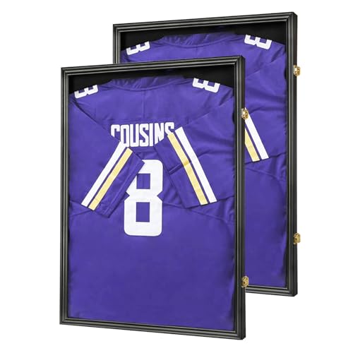 Image of Jinchuan Jersey Frame Display Case Large Frames Shadow Box Lockable with UV Protection for Baseball Basketball Football Soccer Hockey Sport Shirt Black