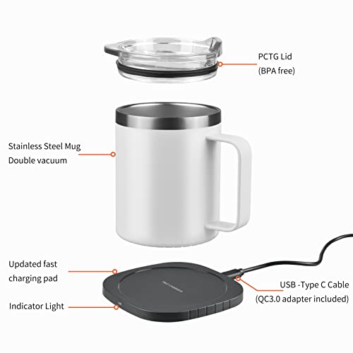 Coffee Mug Warmer Set, 12 Oz Stainless Steel Coffee Cup With Double Vacuum Insulation, 15W Induction Wireless Charging Pad, Home, Office Warms Coffee, Tea, Cocoa, And Milk(Up To 131℉/55℃) #TOP1
