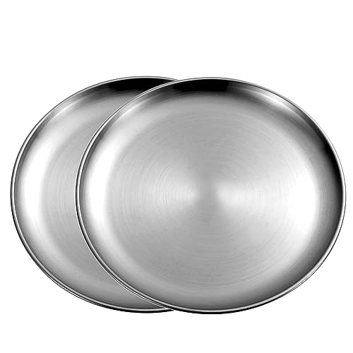 Set di 2 Piatti Piani in Acciaio Inox da 30 cm, Rotondi per Pizza e Pasta (Confezione da 2, Argento)