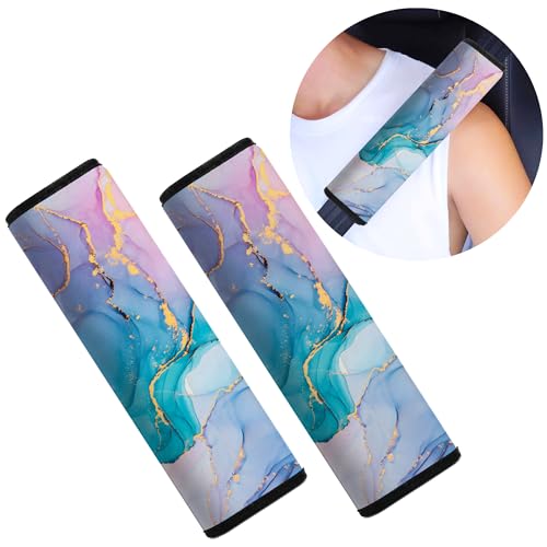 Image of Car Seat Belt Pad Cover, 2-Pack Soft Car Safety Seat Belt Strap Shoulder Pad for Adults and Children, Suitable for Car Seat Belt, Backpack, Shoulder Bag (Colorful Marble)