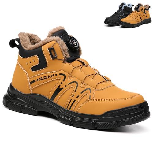 UnPtios Botas de Seguridad Para Hombre, Botas Ligeras Con Puntera de Acero Trabajo para Mujer Cómodo Zapatos de Seguridad Trabajo Cálidas de Invierno Amarillo 38EU