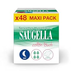 Saugella - Cotton Touch Night - Asciugamani Igienici - Molto assorbenti - Extra sottili - Ipoallergenici con ali - Antiodore - 48 tovaglioli - Set di 4 x 12