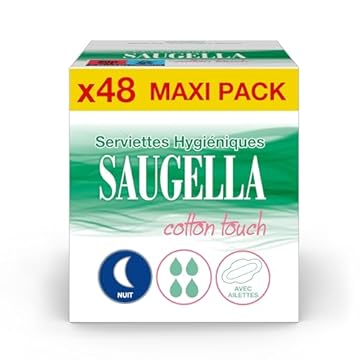 Saugella - Cotton Touch Night - Asciugamani Igienici - Molto assorbenti - Extra sottili - Ipoallergenici con ali - Antiodore - 48 tovaglioli - Set di 4 x 12