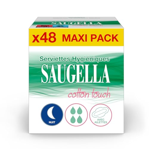 Immagine prodotto: Saugella - Cotton Touch Night - Asciugamani Igienici - Molto assorbenti - Extra sottili - Ipoallergenici con ali - Antiodore - 48 tovaglioli - Set di 4 x 12