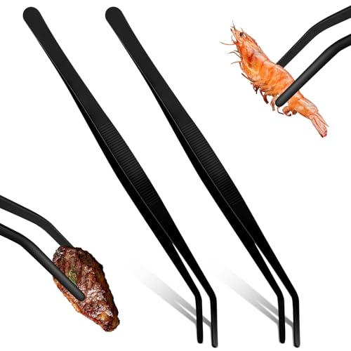 2 PCS Pinces de cuisson inox longues，Pince Cuisine Inox Professionnel，Pince de Chef, pince à barbecue，pour Cuisiner Griller et Cuire，les familles, la cuisine，ustensile de cuisine，Pince de Cuisine