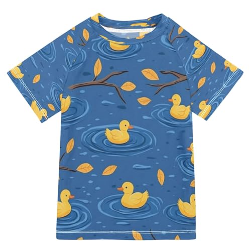Boys Short Sleeve T-Shirts Yellow Duck Goose Rashguard Kids Swim Shirts Sun UPF 50+