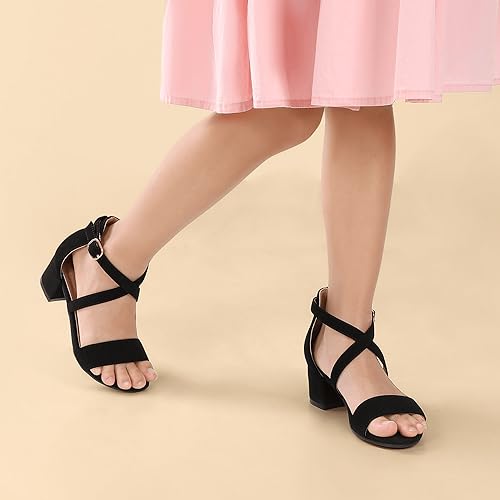 Hehainom Girls Heels Sandals Ankle Cross Strap Black Dress Shoes Toddler Little Big Kid HNDENISE Flower Girl Size 4 Wedding Party Pumps Shoes by Hehainom - Used condition - Image 3