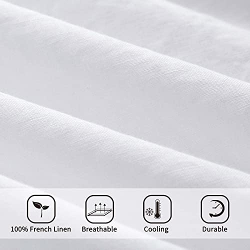 Image of ATLINIA 100% Pure Flax Linen Bedding Set - Stone Washed French Linen Fabric Deep Pocket Fitted Sheet Farmhouse Flat Sheet 2 Pillowcases (White, Full)