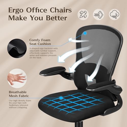 Image of FelixKing Office Desk Chairs, Ergonomic PC Desk Chair with Wheels, Adjustable Lumbar Support and Height, Swivel Computer Chair with Flip-up Armrests, Ergo Mesh Backrest for Working (Black, Pack of 2)