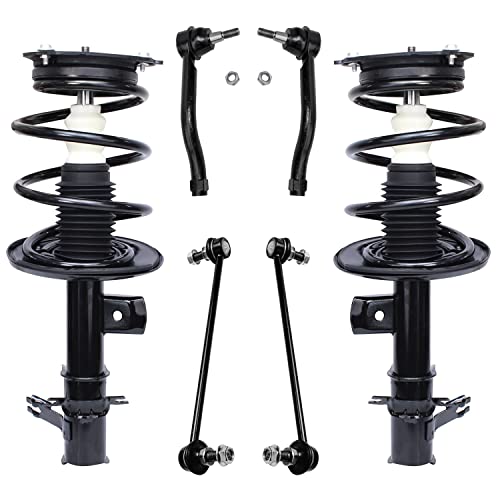 Image of Detroit Axle - 6pc Front Suspension Kit for 2007-2013 Nissan Altima, Outer Tie Rods Sway Bars Struts w /Coil Spring 2008 2009 2010 2011 2012 Replacement Quick Install Ready Struts Shocks Assembly