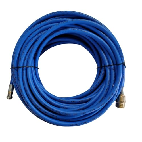 Tuyau de nettoyage de tuyau bleu compatible avec les nettoyeurs haute pression Kränzle - Filetage mâle M22 x 1,5 - Avec buse 4 voies RR - 3 à l'arrière et 1 à l'avant - Pression maximale : 200 bar (30