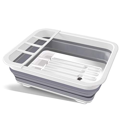 食器 水切り かご 折りたたみ バスケット SHINNOU ディッシュラック 止水栓付き 排水レール付 洗い桶 カトラリーポケット付き コンパクト つけ置き 洗い かご キッチン 人気 デザイン 水切りラック