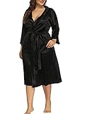 Allegrace Women's Plus Size Robes Silky Satin Long Kimino Bridesmaids Sleep Lounge Robe Black 4X