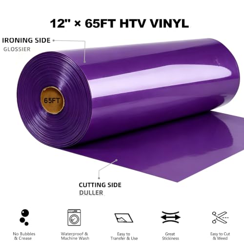 Image of FUNKAKA Heat Transfer Vinyl Roll, 12 inch x 65ft Purple Iron on Vinyl for Shirt