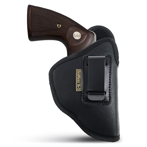 Black IWB Eco Leather Revolver 38 Special Holster. Compatible with Taurus Judge, Ruger Sp101, 357 Magnum Holster with K, L, or N Frames. for 6-Shot Snub Nose Revolvers with 3' Barrels. Right Hand.