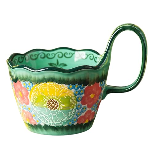 Jaamyears Bicchieri da brodo con motivo floreale, ciotole da 400 ml con manici, tazza per zuppa per microonde, per colazione, latte, dessert, farina d'avena