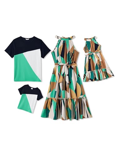 Image of PATPAT Family Matching Outfits Mommy and Me Halter Belted Sun Dresses Multicolor