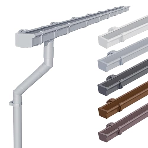 INEFA Set di grondaie casetta in giardino, 68mm a scatola 4m, grigio grondaia in PVC per tetto a uno spiovente, Made in Germany
