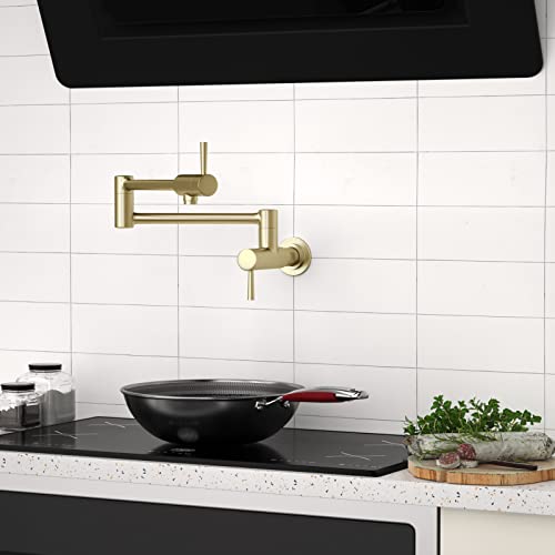 Pot Filler Faucet Wall Mount Commercial Kitchen Faucets Stainless Steel Stretchable Double Joint Swing Arm Single Hole Two Handle Kitchen Sink Faucet Gold #TOP4