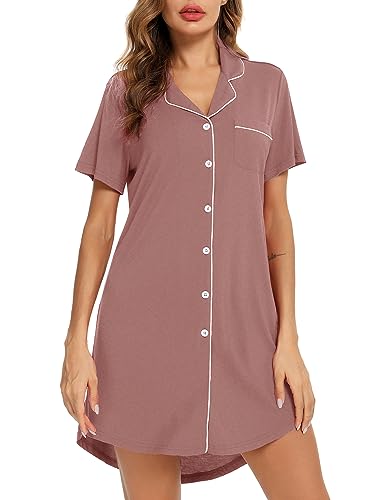 Image of Pjmlifecoco Nightgown for Women Button Down Sleepshirt Short /Long Sleeve Nightdress Soft Modal Sleepwear S-XXL