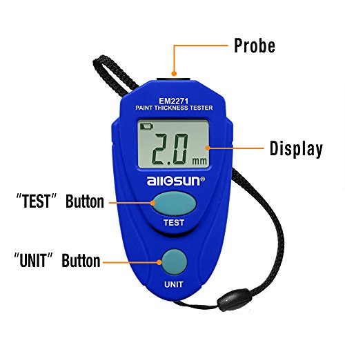 Allsun Paint Thickness Gauge Automotive Digital Car Coating Thickness Meter Calibration Data Hold Resolution 1Mil #TOP1