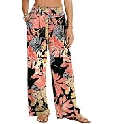  Palazzo Pants for Women Casual Wide Leg Flowy Pants Beach Vacation Clothes Elastic Waist Bo...