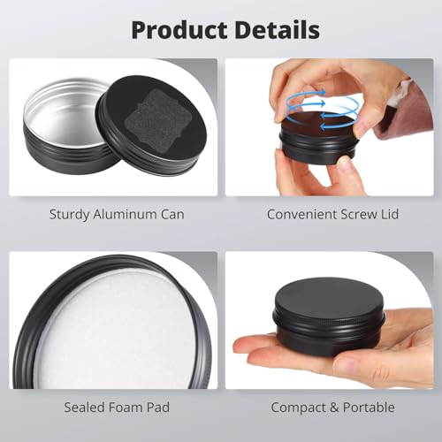 100PCS Metal Round Tins, 2 oz Black Aluminum Tin Cans Containers with Screw Lid for Lotion Bars, Balms, Salve, Spices or Beard Balm, DIY Candle Making Jar3
