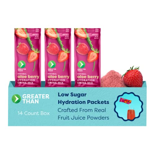 Image of Greater Than Electrolyte Powder Packets, Hydration Drink Mix with Organic Coconut Water, Natural Strawberry Juice, Electrolytes Supplement, No Added Sugar, Gluten Free, Non GMO, Aloe Berry, 14 Pack