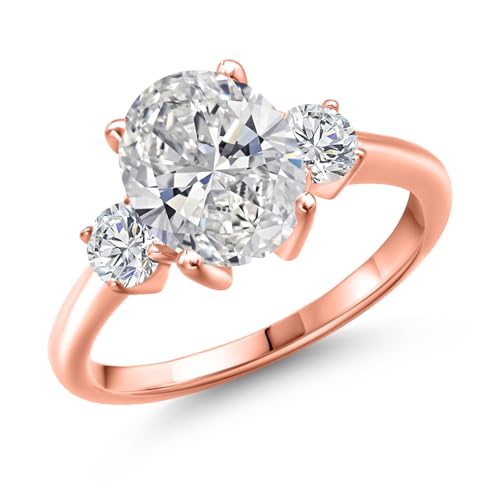 2.54 cttw IGI Certified Lab Grown Diamond 3-Stone Engagement Ring For Women | 18K Rose Gold Plated Silver | Center 2.00 Ct Diamond | E-F Color | VS1-VS2 Clarity | Available In Size 5,6,7,8,9