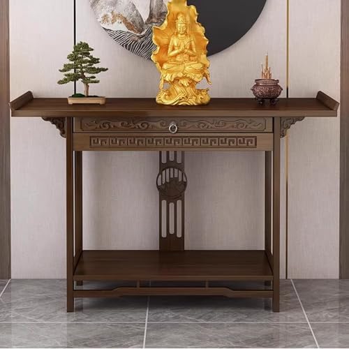 Meditation Altar Table with Drawer, Buddha Display Stand for Entryway & Hallway, 120cm Tribute Platform for Buddha Statue Storage, Zen Home Decor