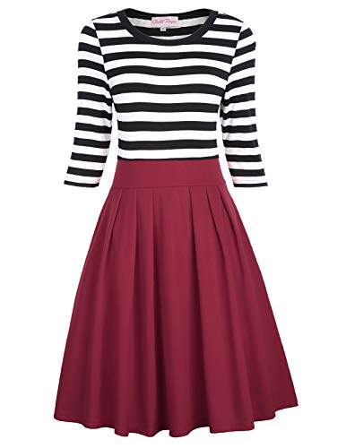 Belle Poque Women's Classy Scoop Neck Striped Retro Swing Dress