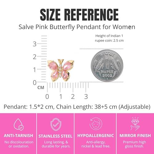 Image of Salve Stainless Steel Coquette Pink Butterfly Pendant Necklace for Women | Fashion Jewellery for Women Adjustable Gold Necklace for Girls | Valentine's Gift for Girlfriend Aesthetic Accessories for Girls Locket