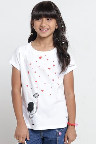Image of Under Fourteen Only Girls Cotton Tops Collection - Round Neck, Crop Top, Full & Half Sleeve, Drop Shoulder, Ruffle Sleeve, Graphic Printed, Embroidered & Slub Knit Styles