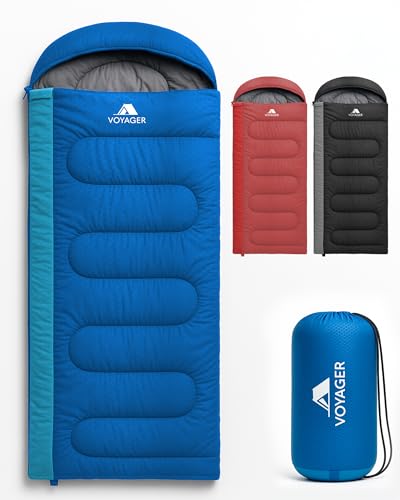 Voyager Sleeping Bag for Adults - Lightweight & Compact, Versatile 3-4 Season Temperature, Spacious Design, Quality Material, Ideal for Camping & Backpacking - 190x30x80cm - Blue