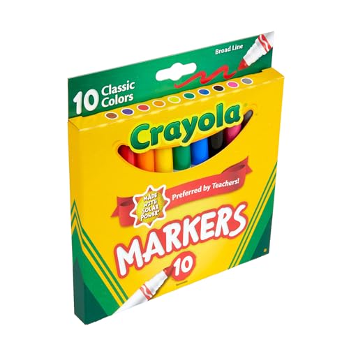 Crayola Broad Line Markers, Classic Colors 10 Each, 10 Count (Pack of 1)