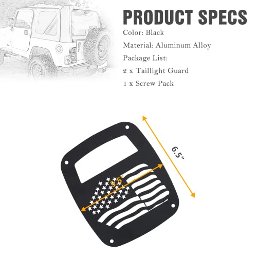 Jroad Black Aluminum Alloy Tail Light Guard For Rear Tail Light Cover Compatible With 1987-2006 Jeep Wrangler Yj Tj - Pair #TOP3