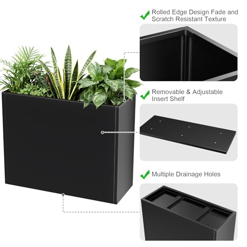 Nessxa Metal Planter Box for Outdoor Plants 38" L x 13" W x 30" H, Heavy Duty Steel Large Rectangular Planter Box with Removable Insert Shelf, Modern Décor for Tall Plants, Trees, Flowers (Black) by Nessxa - Used condition - Image 3