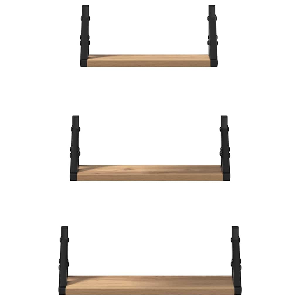 Juego de 3 estantes de pared de roble Artisan, 37 x 12 x 13 cm, material de madera, estantes flotantes para dormitorio, baño, estantes de pared, diseño minimalista, solución de almacenamiento