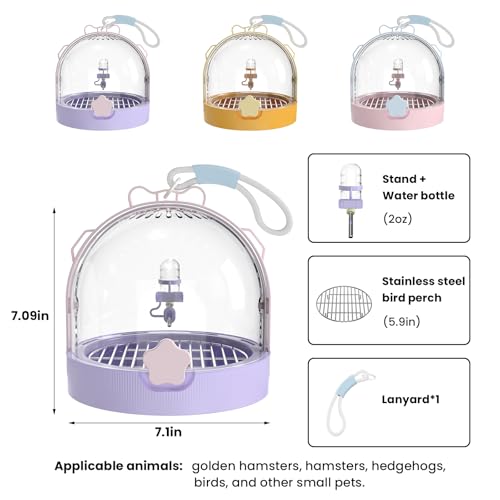 Cage de transport avec bouteille d'eau violette pour rongeurs et oiseaux