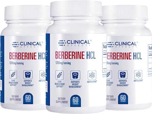 Clinical Effects Berberine HCL - Pure Berberine 1200mg - Liver Support - Vegan Supplement - 3 Pack - Made in The USA