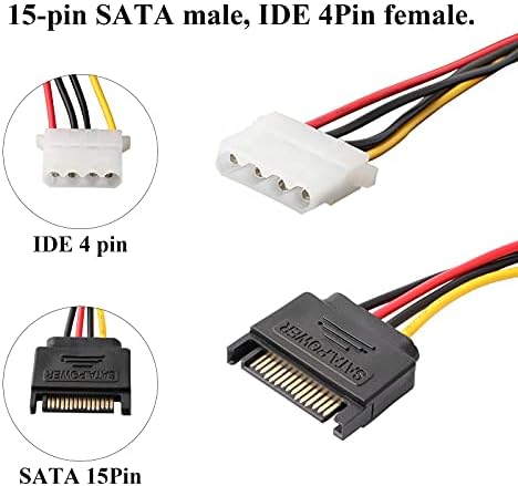 ZSHYBER SATA Power Cable Adapter, 15 Pin SATA to 4 Pin IDE/Molex Power Cable Connector Adaptor-F/M, 20.50CM