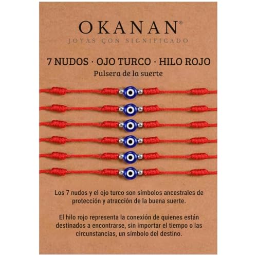 PACK 6 Pulsera 7 Nudos roja, Hilo Rojo, Ojo Turco. Amuleto de la suerte y protección. Amuleto Kabbalah, pulsera hilo rojo del destino, pulsera mal de ojo, pulseras rojas