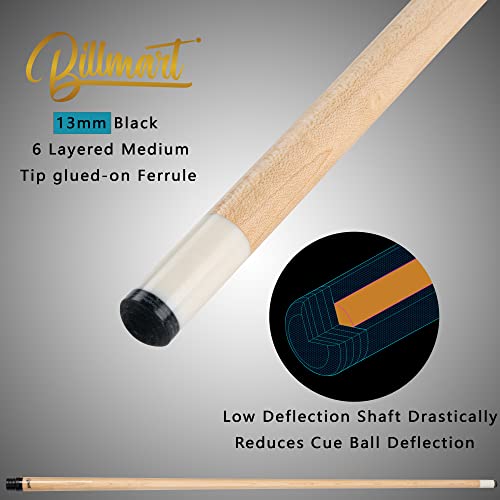Billmart Pool Cue Stick, 13mm Tip Low Deflection Shaft Billiard Cue Sticks - image 2