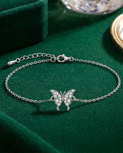 Image of Clara 925 Silver Fia Butterfly Pendant Earrings Chain Bracelet Anklet Ring | Gift for Women & Girls | Platinum Plated | Jewellery Set