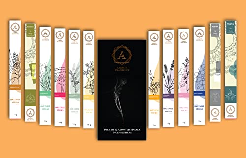 Aakriti Incense Natural Masala Incense Sticks,Premium Long Lasting,Non-Toxic, Relaxing, Energizing, Refreshing, Meditation, Ritualistic Fragrance Assorted Pack Of 12 (Set 2) #TOP2