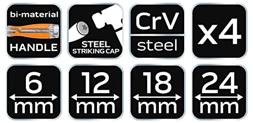 Neo Tools Set Di 4 Scalpelli Da 6/12/18/24 Mm, Con Manico Bicomponente, Custodia Inclusa, Set Di Attrezzi Versatile, Per Artigiani, Intagliatori Di Legno E Hobbisti - 7