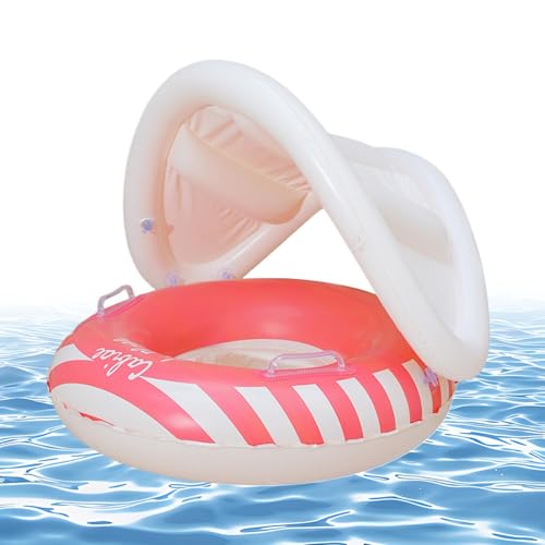 Inflatable Swim Ring Seat with Canopy - Kids Pool Float, Sun Protection Floating Chair Safe Support Water Play Ride, Comfortable