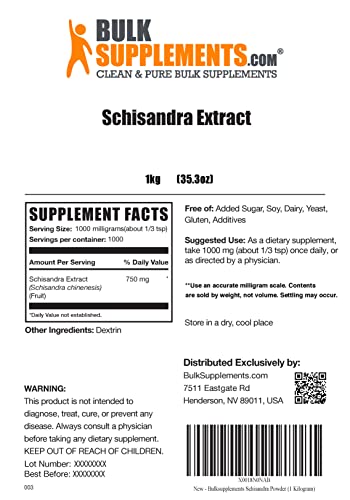 Bulksupplements.com Schisandra Extract Powder - Schisandra Supplement, From Schisandra Berries - 1000Mg Of Schisandra Berry Extract Per Serving, Gluten Free (1 Kilogram - 2.2 Lbs) #TOP1