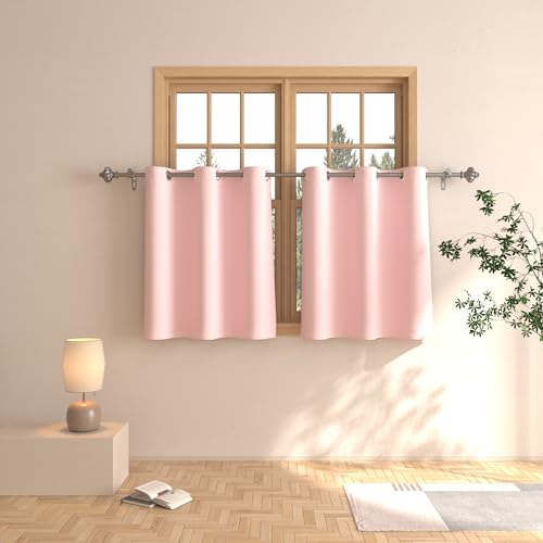 UPOPO Pink Tier Curtains 30 inch Girls Room Darkening Kitchen Tiers Nursery Bathroom Short Curtain Basement Triple Weave Small Mini Cafe Curtains Half Window Treatment Set 2 Panels Grommet Top Drapes